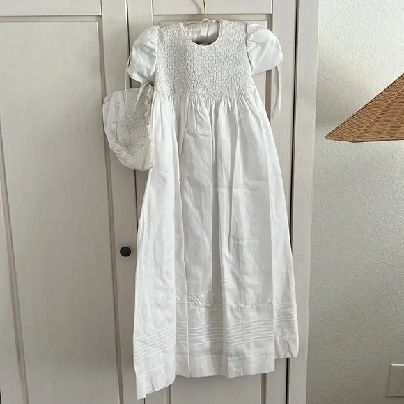 Isabel Garreton Beaded Pearl Christening Gown with Bonnet